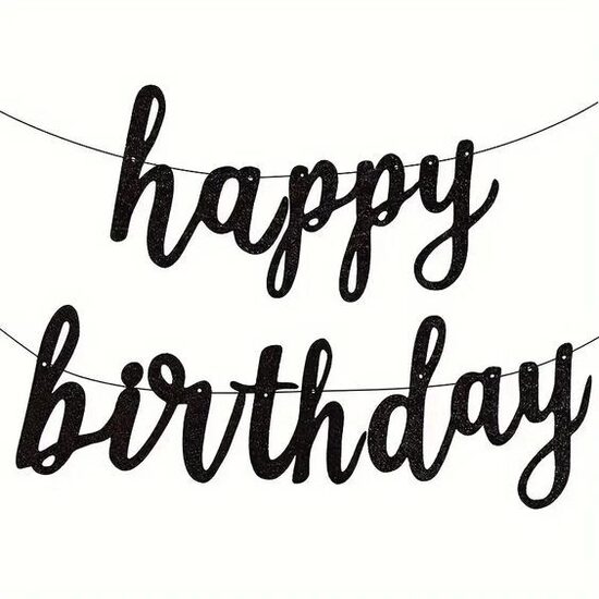 Virtene "happy birthday" melnā krāsā ar gliteriem 2,40 cm